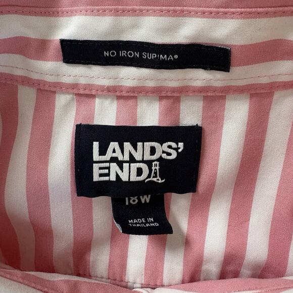 Lands' End Women's Pink & White Striped No Iron 3/4Sleeve Button Up Shirt Sz 18W - Picture 7 of 13